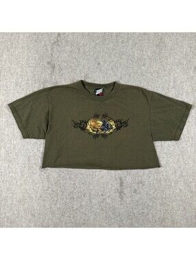 Vintage Top Heavy T-Shirt Large? Cut-Off Cropped Green Y2K Panther Dragon